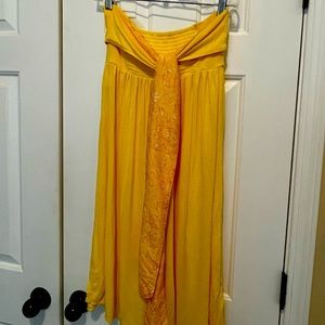 Free People bright yellow side swept tulip-hem halter tunic
